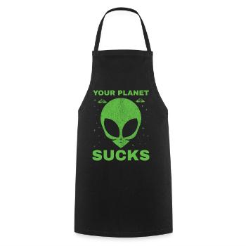 Alien, UFO, UAP, Space, Weltraum Flugobjekt - Kochschürze - Schwarz - Vorne - AI Model Male 185 dark (185cm)