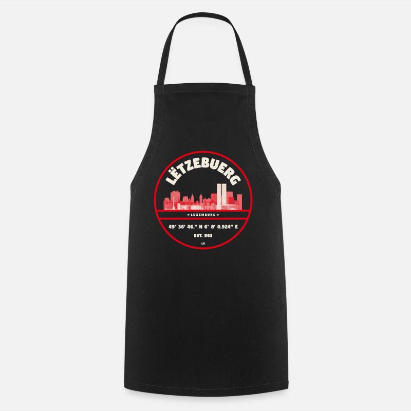 Emblème de la skyline luxembourgeoise avec coordonnées - Tablier de cuisine - noir