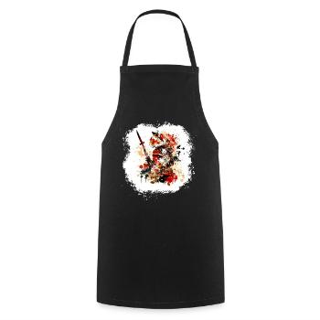 Samurai Cat Red Black - Cooking Apron - black - Front - AI Model Male 185 dark (185cm)