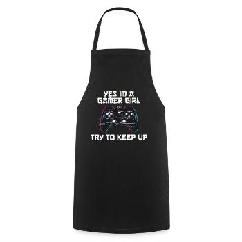 Oui, je suis une fille gamer qui essaie - Tablier de cuisine - noir - Devant - AI Model Male 185 dark (185cm)