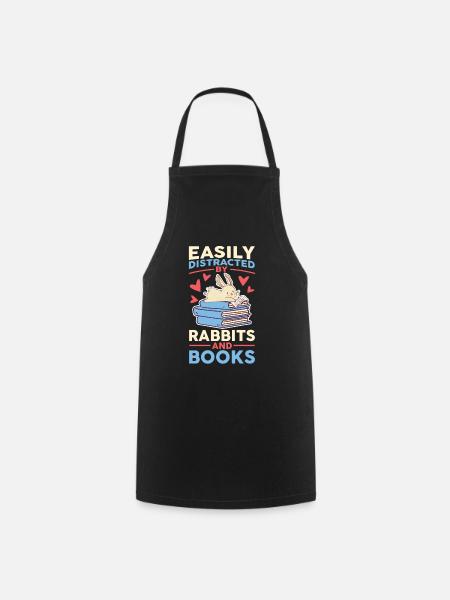 Facilement distrait par les lapins et les livres Lapin de lecture - Tablier de cuisine - noir