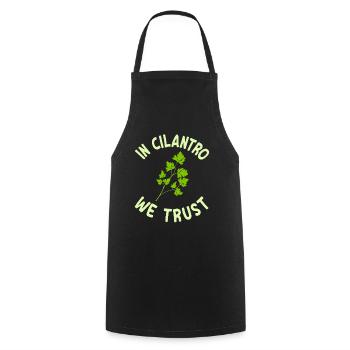 We trust in coriander - Cooking Apron - black - Front - AI Model Male 185 dark (185cm)