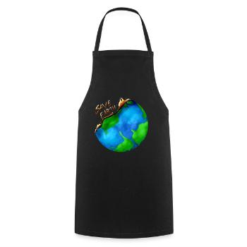 Burning Earth Globe - Sauvez la Terre pour le Jour de la Terre - Tablier de cuisine - noir - Devant - AI Model Male 185 dark (185cm)