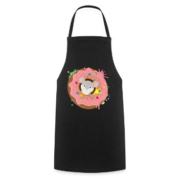 graue Maus sitzt im Donut mit rosa Glasur - Kochschürze - Schwarz - Vorne - AI Model Male 185 dark (185cm)