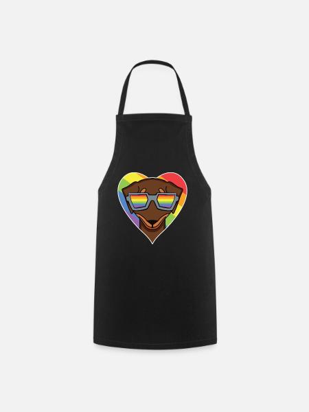 Regenbogen - Hund mit Brille - Dackel - Kochschürze - Schwarz