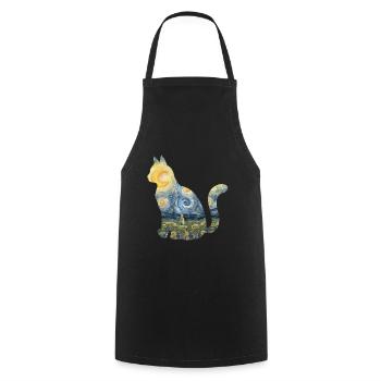Mignon Chat Jouet Nuit Étoilée Fourrure - Tablier de cuisine - noir - Devant - AI Model Male 185 dark (185cm)