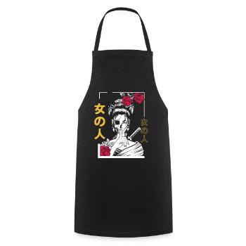 Japanese Samurai Flower Warrior Geisha Woman - Cooking Apron - black - Front - AI Model Male 185 dark (185cm)