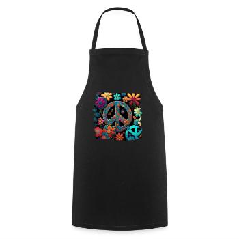 Hippie Festival Love Vintage Peace Sign - Tablier de cuisine - noir - Devant - AI Model Male 185 dark (185cm)