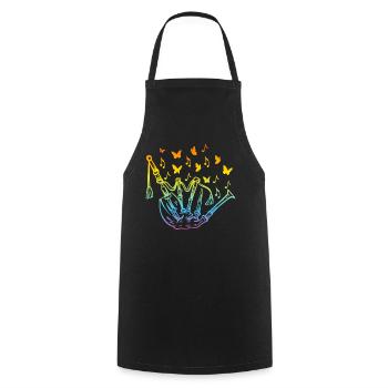 Cornemuse avec notes de musique et papillons - Musicien - Tablier de cuisine - noir - Devant - AI Model Male 185 dark (185cm)