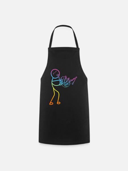 Funny Bagpipe Player - Funny Stick Figure Bagpiper - Cooking Apron - black