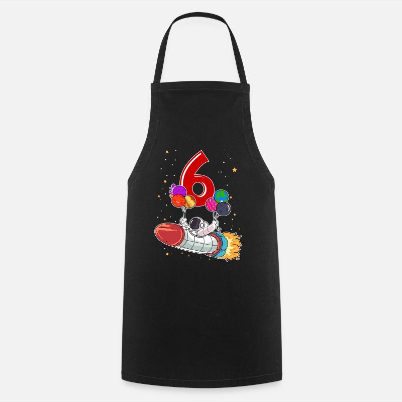 Astronaut 6 Years Space Rocket 6th Birthday - Cooking Apron - black
