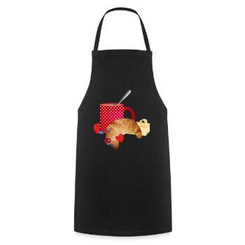 Breakfast still life with croissant, coffee, berries - Cooking Apron - black - Front - AI Model Male 185 dark (185cm)