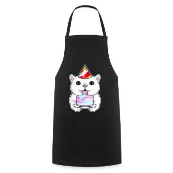 White Cat With Party Hat Licks A Birthday Cake On - Cooking Apron - black - Front - AI Model Male 185 dark (185cm)