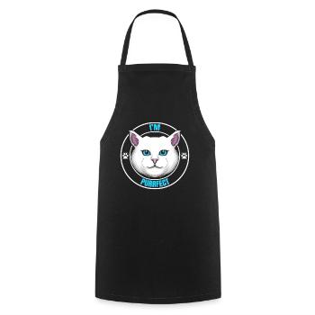 Logo chat blanc disant que je suis purrfect parfait sur - Tablier de cuisine - noir - Devant - AI Model Male 185 dark (185cm)