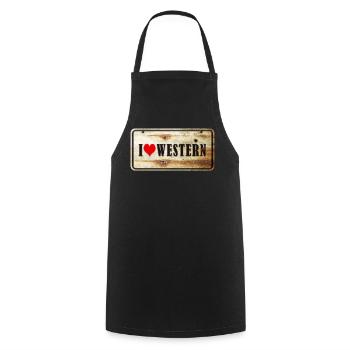 Panneau vintage « I love western » - Tablier de cuisine - noir - Devant - AI Model Male 185 dark (185cm)