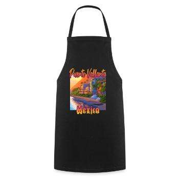 Puerto Vallarta au coucher du soleil - Tablier de cuisine - noir - Devant - AI Model Male 185 dark (185cm)