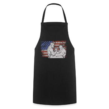 Armwrestling Retro USA Flagge 4th of July - Kochschürze - Schwarz - Vorne - AI Model Male 185 dark (185cm)