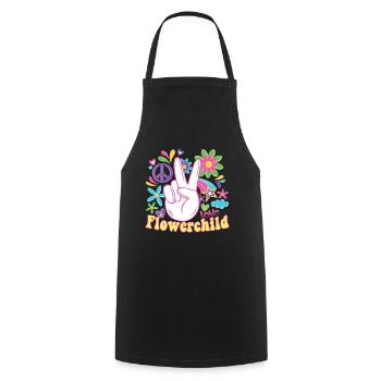 Hippie Peace Groovy Flowerpower Boho Woodstock - Tablier de cuisine - noir - Devant - AI Model Male 185 dark (185cm)