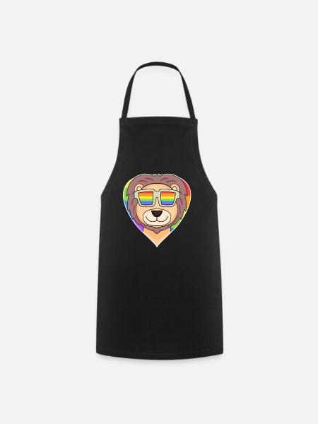 Regenbogen - Löwe mit Brille - Kochschürze - Schwarz