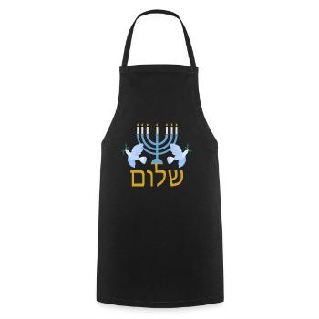 Hebrew Shalom Jewish Menorah for Peace - Cooking Apron - black - Front - AI Model Male 185 dark (185cm)