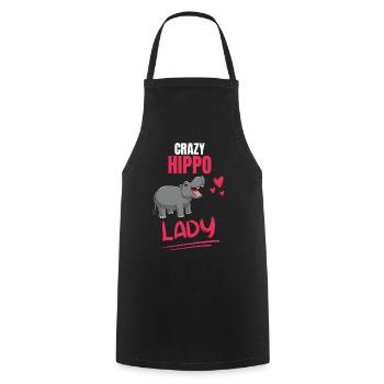 Crazy Hippo Lady Women Gift Hippopotamus - Cooking Apron - black - Front - AI Model Male 185 dark (185cm)