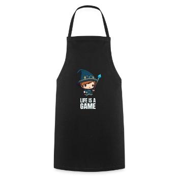 Life is a game RPG Chibi Wizard Gamer - Cooking Apron - black - Front - AI Model Male 185 dark (185cm)