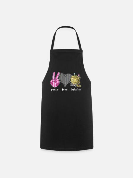 Knitting Knitter Peace Love - Cooking Apron - black