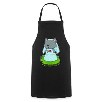 Cat Bride Flowers Wedding - Cooking Apron - black - Front - AI Model Male 185 dark (185cm)