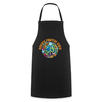 Hippie Peace Sign Peace Flowers Flower Child - Cooking Apron - black - Front - AI Model Male 185 dark (185cm)