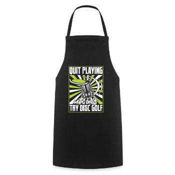 Arrêtez de jouer avec des balles Disc Golfer Frisbee Golf - Tablier de cuisine - noir - Devant - AI Model Male 185 dark (185cm)