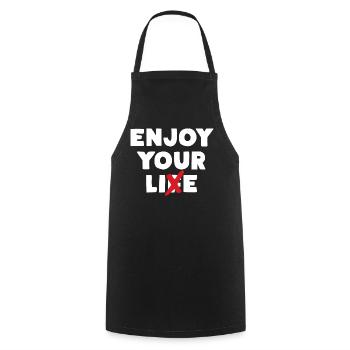 Enjoy Your Lie - Cooking Apron - black - Front - AI Model Male 185 dark (185cm)