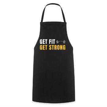 Get Fit Get Strong - Fitness Gift with Dumbbells - Cooking Apron - black - Front - AI Model Male 185 dark (185cm)