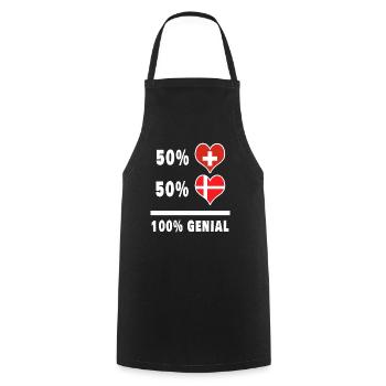 Dänemark und Schweiz 100% Genial Flagge - Kochschürze - Schwarz - Vorne - AI Model Male 185 dark (185cm)