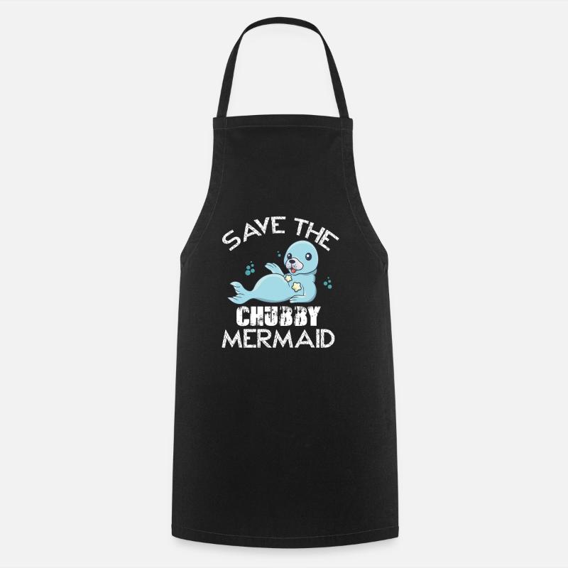 Save the Chubby Mermaid witzige Robbe Walross - Kochschürze - Schwarz