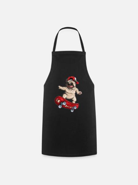 Skateboard Pug Motif Dog Breed Dog Owner Pugs - Cooking Apron - black