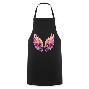 Ailes aquarelle rose et violette - Tablier de cuisine - noir - Devant - AI Model Male 185 dark (185cm)