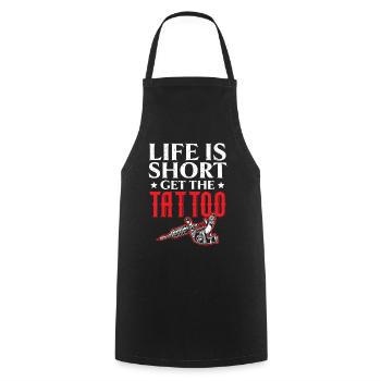 La vie est courte Obtenez le tatouage tatouage - Tablier de cuisine - noir - Devant - AI Model Male 185 dark (185cm)