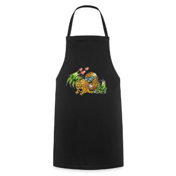 pizza restauration rapide plats d’amour pizza ananas - Tablier de cuisine - noir - Devant - AI Model Male 185 dark (185cm)