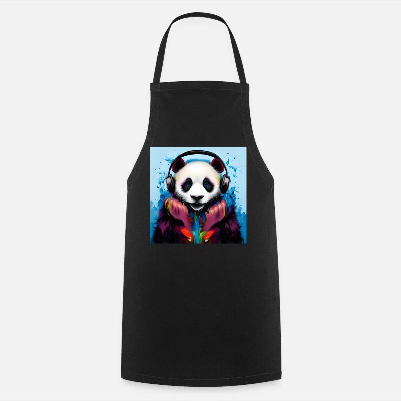 Panda mit Neon Kopfhörern - Kochschürze - Schwarz