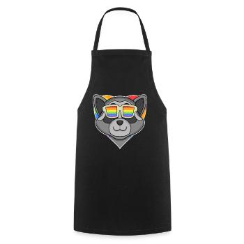 Rainbow - raccoon with glasses and heart - Cooking Apron - black - Front - AI Model Male 185 dark (185cm)