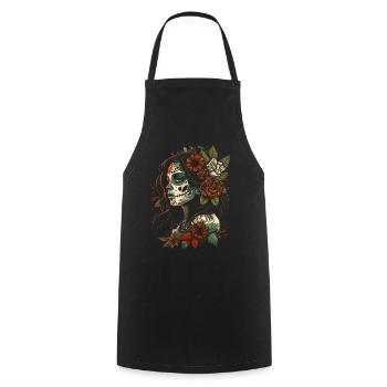 Tag der Toten Sugar Skull Totenschädel Catrina - Kochschürze - Schwarz - Vorne - AI Model Male 185 dark (185cm)