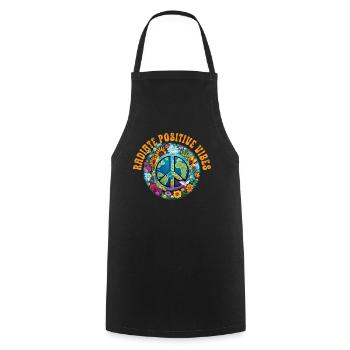 Hippie Peace Sign Peace Flowers Flower Child - Cooking Apron - black - Front - AI Model Male 185 dark (185cm)