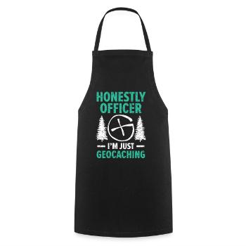 Honest Officer, I'm just geocaching geocache - Cooking Apron - black - Front - AI Model Male 185 dark (185cm)