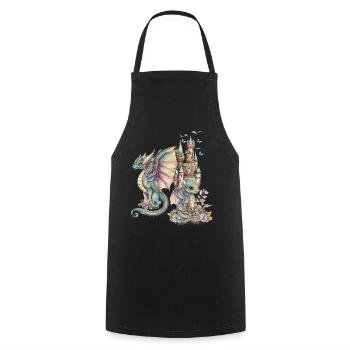 Dragon fantastique avec château de conte de fées - Tablier de cuisine - noir - Devant - AI Model Male 185 dark (185cm)