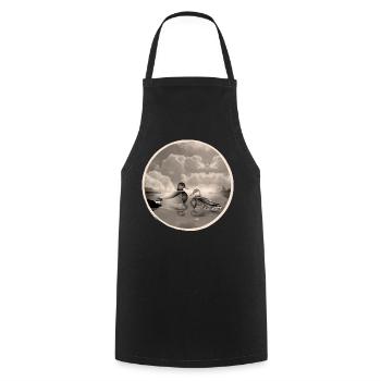 Duck couple in duck pond in nostalgic sepia - Cooking Apron - black - Front - AI Model Male 185 dark (185cm)