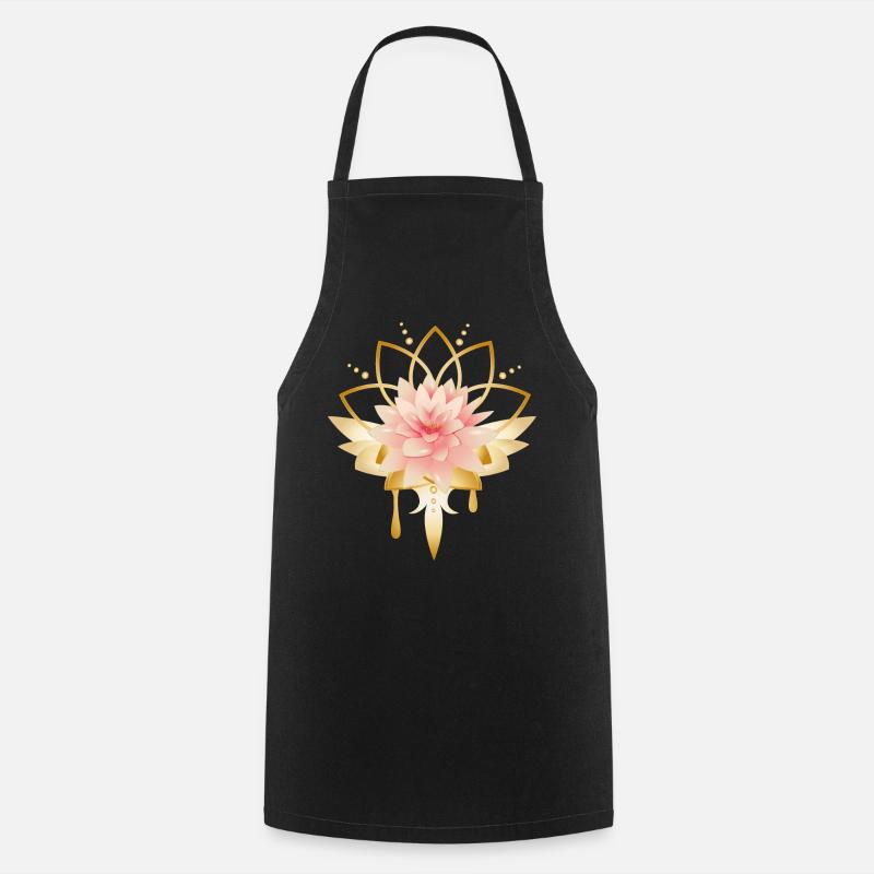 Fleur de lotus avec symbole de fleur d’or - Tablier de cuisine - noir