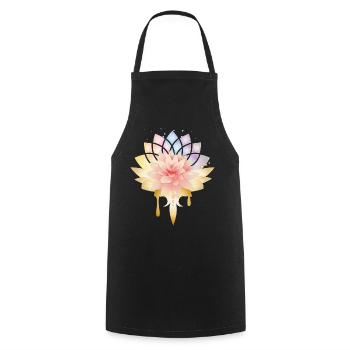 Symbole de lotus avec fleurs dorées aux couleurs pastel - Tablier de cuisine - noir - Devant - AI Model Male 185 dark (185cm)