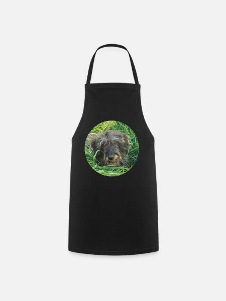 Teckel aux poils durs mignon, réaliste - teckel - Tablier de cuisine - noir