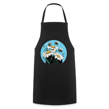 Daisies and bees - white/yellow flowers - Cooking Apron - black - Front - AI Model Male 185 dark (185cm)