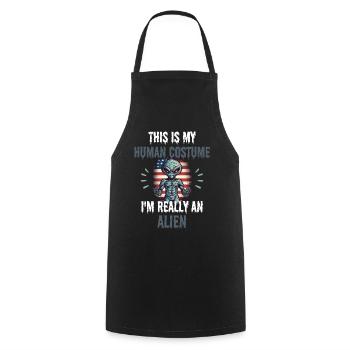 UFO Alien Costume Party Gift USA Flag Alien - Cooking Apron - black - Front - AI Model Male 185 dark (185cm)